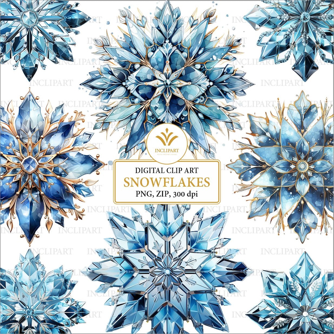 Snowflake Watercolor Clipart PNG File Format. 9 Blue Snowflakes Digital ...