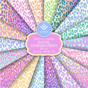 Pastel Leopard, papel digital sem costura com impressão de chita. Conjunto de 18 fundos de impressão animal JPG. Imprimível. JPG download instantâneo. Uso comercial