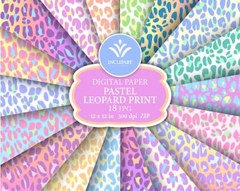 Pastel Leopard, cheetah print seamless digital paper. Set of 18 JPG  animal print backgrounds. Printable. JPG Instant download. Business use