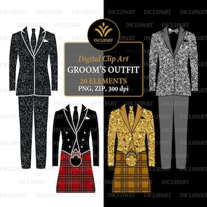 Vestito sposo di ClipArt. Matrimonio Clipart. Tuta, smoking sposa ClipArt. Kilt scozzese clipart. Download immediato in formato PNG. Utilizzo di business