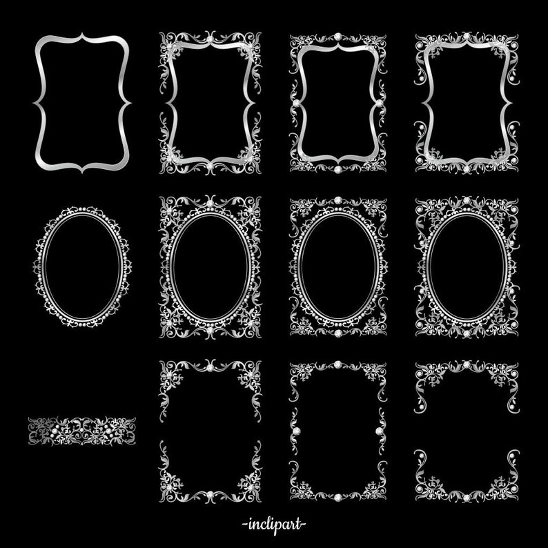 Silver Frames Digital Clip Art. Silver Diamond Frames Etsy