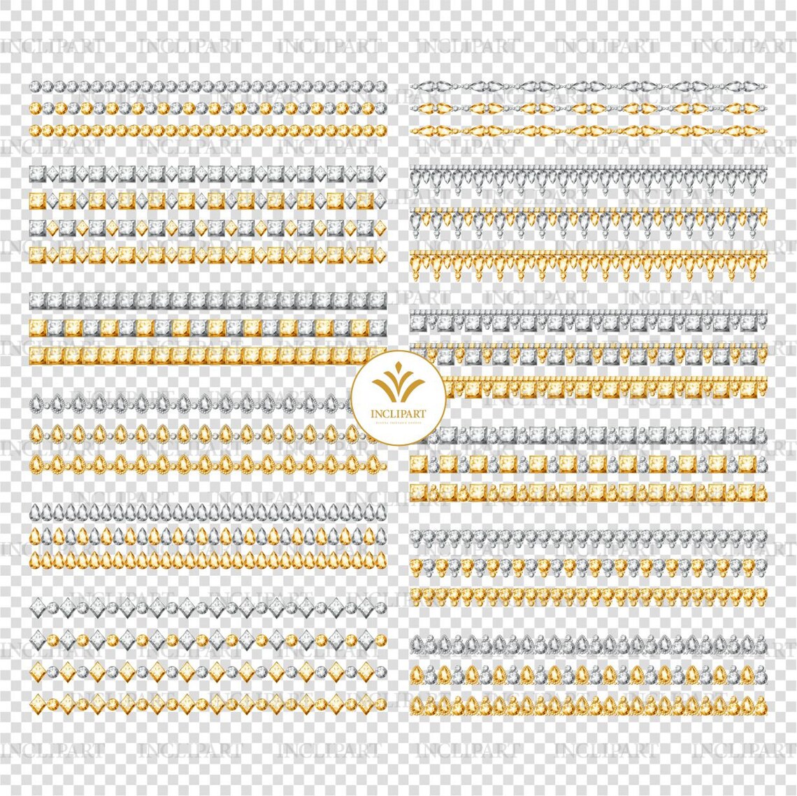 Diamond Borders Digital Clip Art PNG Format. Rhinestone, Crystal White ...