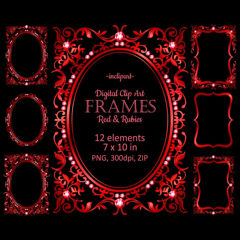 Red Metallic Frames Digital Clip Art. Red and Ruby Frames Etsy UK