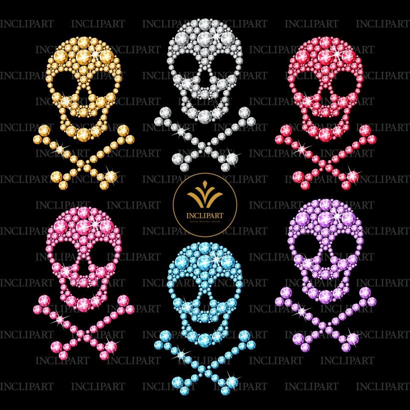 Diamond skull Halloween clipart. 6 colours diamond | Etsy