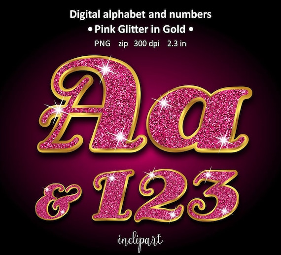 pink glitter alphabet clipart letters and numbers digital etsy