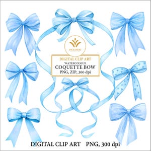 Coquette bow, watercolor, digital download PNG file format. Blue ribbon frames, blue bows. Girly digital images, PNG, transparent background