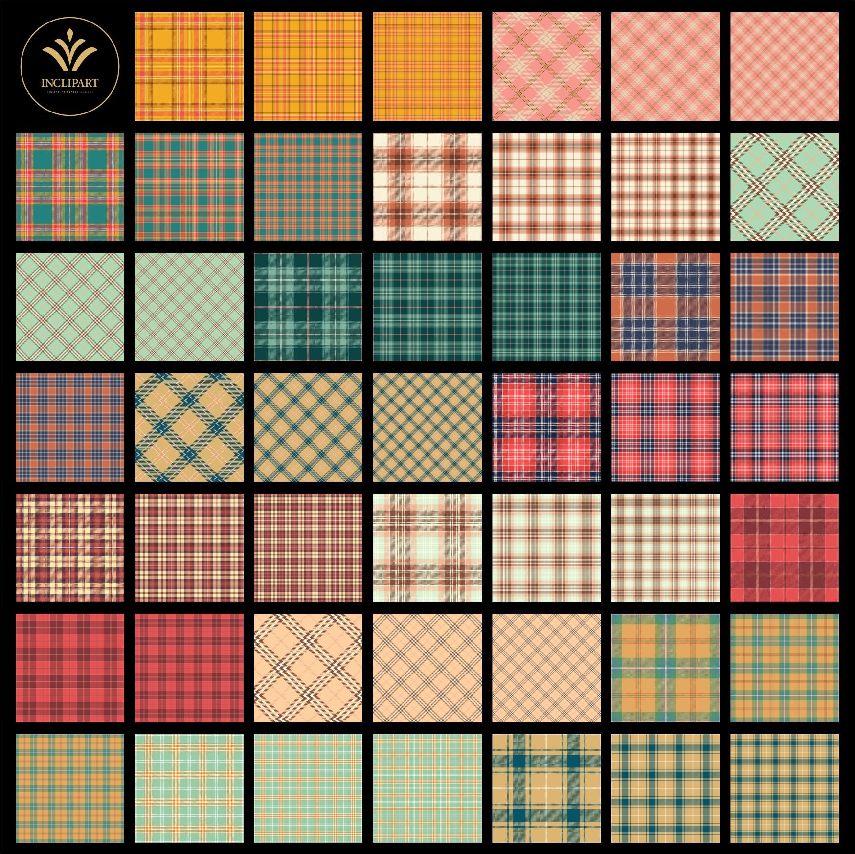 Retro Palette Tartan Digital Paper Clipart PNG Files. Scottish Plaid ...