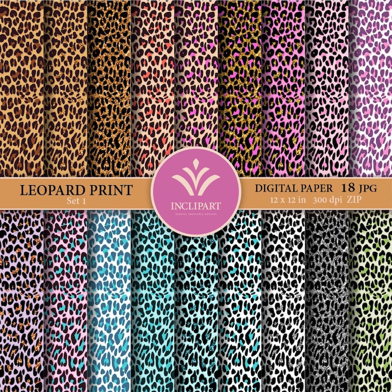 Leopard Printable cheetah print seamless digital paper Set of 18 JPG animal print backgrounds Business use. JPG Instant download