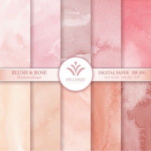 Blush - Rose Aquarelle Digital Paper Clip Art. Ensemble de 10 fond d'aquarelle JPG / papiers numériques. publiable. Téléchargement instantané.
