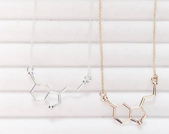 Serotonin Chemical Structure Necklace | DNA | Neurotransmitter | Silver Tone | Science | Cool