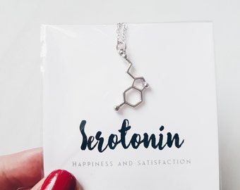Chemical Structure Necklace | Serotonin | Dopamine | DNA | Neurotransmitter | Silver Tone | Science | Cool | SALE