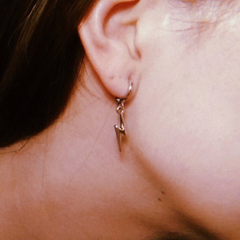 Y2K Gold Lightning Bolt Huggie Lever Back Hoop Earrings Lightning Earrings Small Hoops Gift Idea