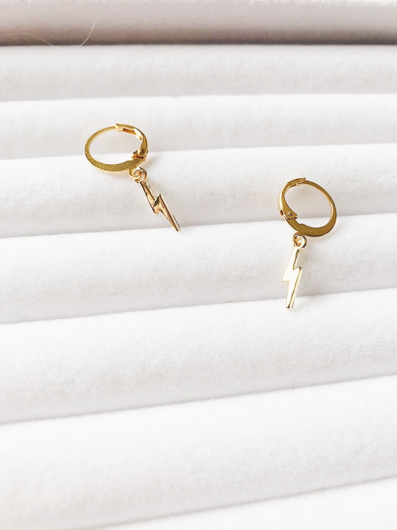 Y2K Gold Lightning Bolt Huggie Lever Back Hoop Earrings Lightning Earrings Small Hoops Gift Idea
