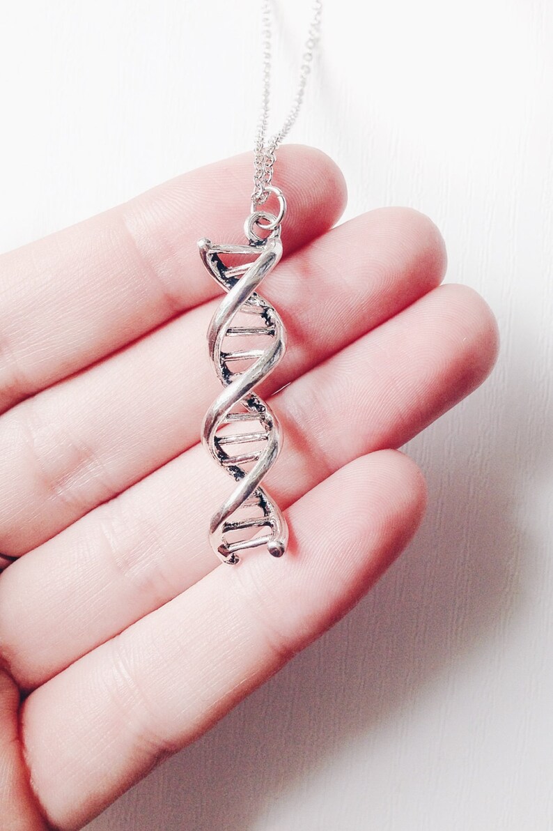 Large DNA Strand Necklace Double Helix Silver Tone Etsy