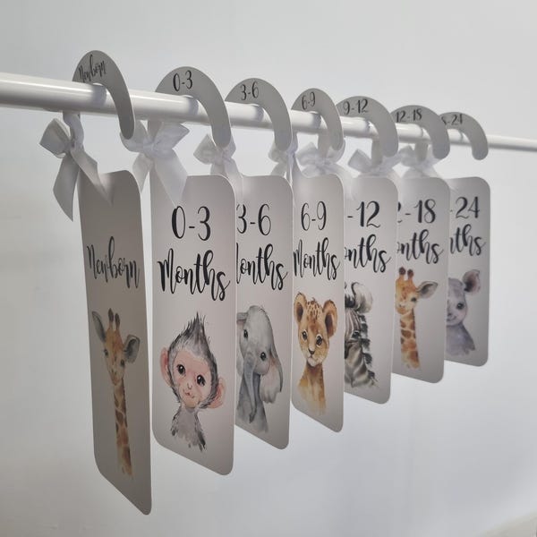 Safari Animals Baby Clothes Dividers, wardrobe organisation, Baby Shower Gift