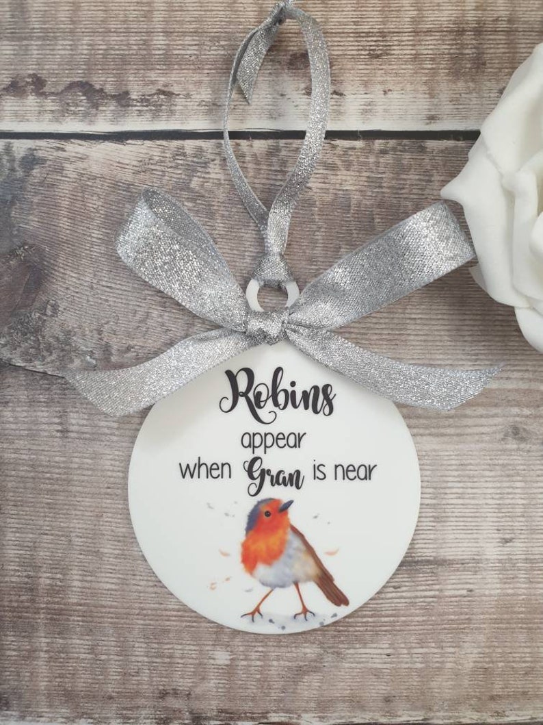 Robins Appear When Angels Are Near Personalised Christmas Tree Bauble image 6