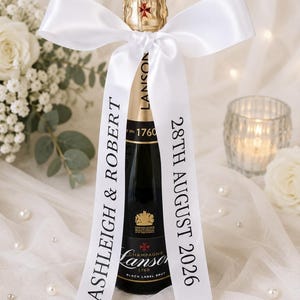 XL Personalised Wedding Bows – Satin Ribbon Champagne Bottle Decor, Wedding Table Decorations, Luxury Venue Styling