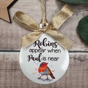 Robins Appear When Angels Are Near Personalised Christmas Tree Bauble image 2