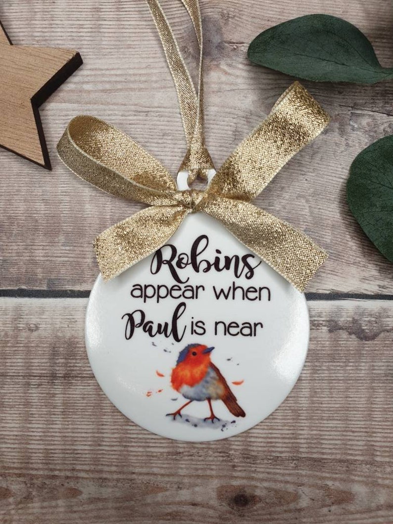 Robins Appear When Angels Are Near Personalised Christmas Tree Bauble image 2