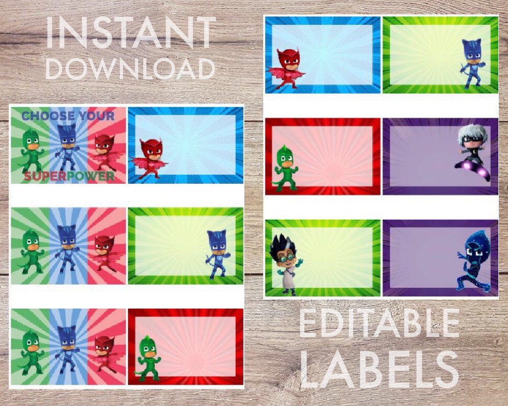 Printable Editable PJ Masks Labels Food Tent Cards Instant | Etsy