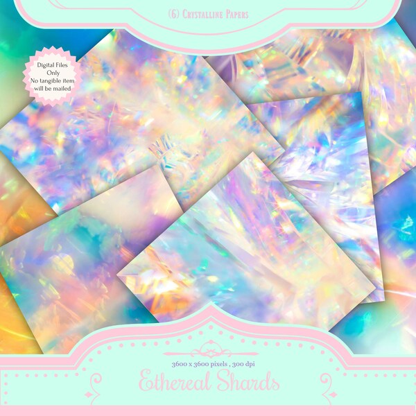 Ethereal Shards Iridescent Crystal Holographic Cellophane Prismatic Prism Colorful Rainbow Digital Scrapbooking Paper Pack