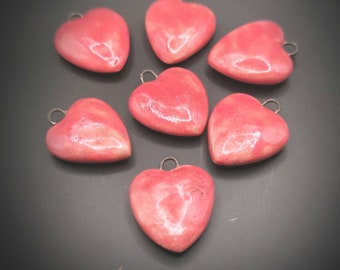 Pair of ceramic charms, red hearts, earring components, boho handcrafted pendants