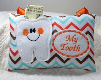 Tooth Fairy Pillow - Personalized Tooth Fairy Pillow - Chevron Fabric - Boys Tooth Fairy Pillow - Tooth Pillow - Tooth Certifcate