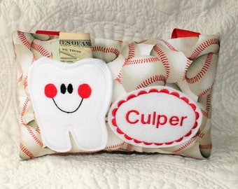 Tooth Fairy Pillow - Personalized Tooth Pillow - Baseball - Boy Tooth Pillow - Personalized Pillow - Sports Pillow - Sports Gift - Baseball