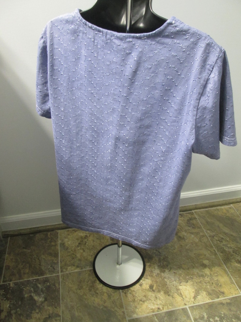 violet 90/% cotton pre-washed Blouse L colorfast. 10 percent rayon upcycled blouseeasy care Ladies eyelet dyed Indigo