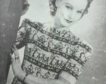 knitting pattern Lady's jumper - original pattern, 1940s willow pattern jumper, Bestway, 34"