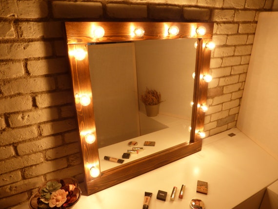 Hollywood Mirror With Lights Rustic Makeup Lights Rustic Mirror Makeup, Dark Brown Rustic Bathroom Mirror