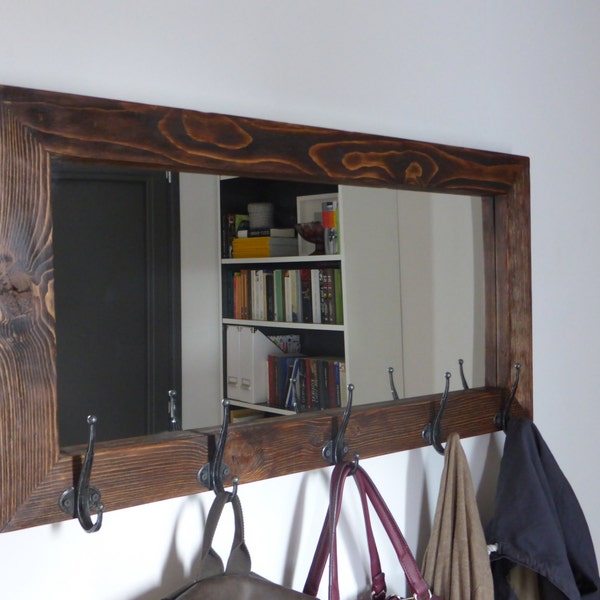 Organizador del espejo coat rack - Perchero rústico de espejo rústico - ganchos antiguos - espejo de puerta de entrada - percha - - entrada-hecho a mano en Grecia