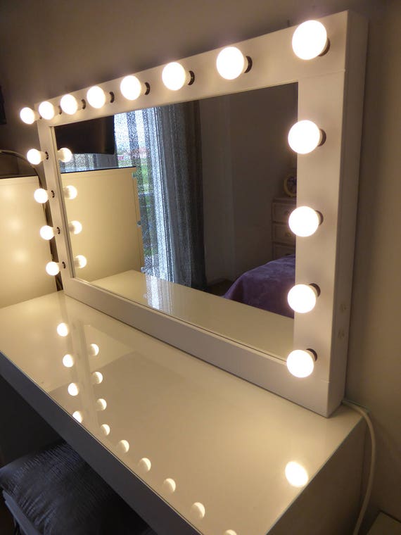 Super L Vanity Mirror 43x27 Hollywood L Vanity Mirror 43x27 Hollywood, Hollywood Makeup Mirror With Desk Lamp