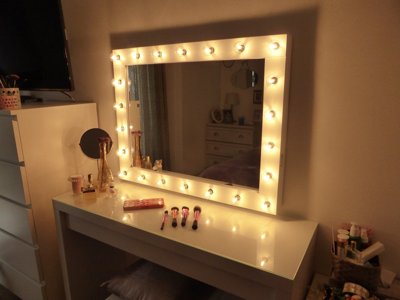 Hollywood Lighted Vanity Mirror Large Makeup With Lights Wall Hanging Free Standing Perfect For Ikea Malm Bulbs Not Included - Professional Makeup Vanity Mirror Hollywood Lighted Vanity Mirror Large Makeup With Lights Wall Hanging Free Standing Perfect For Ikea Malm Bulbs Not Included - Professional Makeup Vanity Mirror