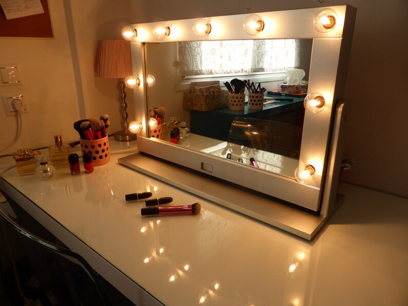 Vanity mirror with lights and stand Tilted hollywood ...