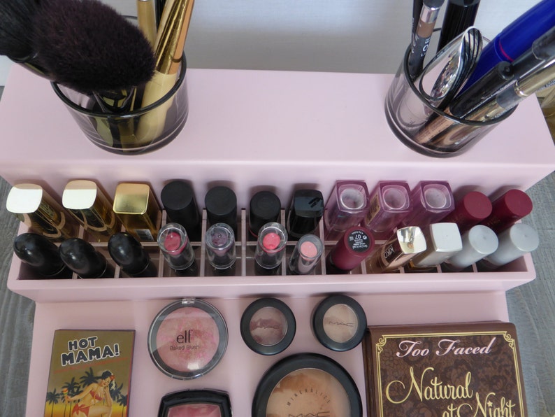 Makeup organizer Beauty station in pale pink bathroom Etsy
