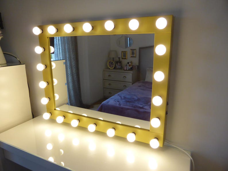 Hollywood Lighted Vanity Mirror Large Makeup With Lights Wall Hanging Free Standing Perfect For Ikea Malm Bulbs Not Included