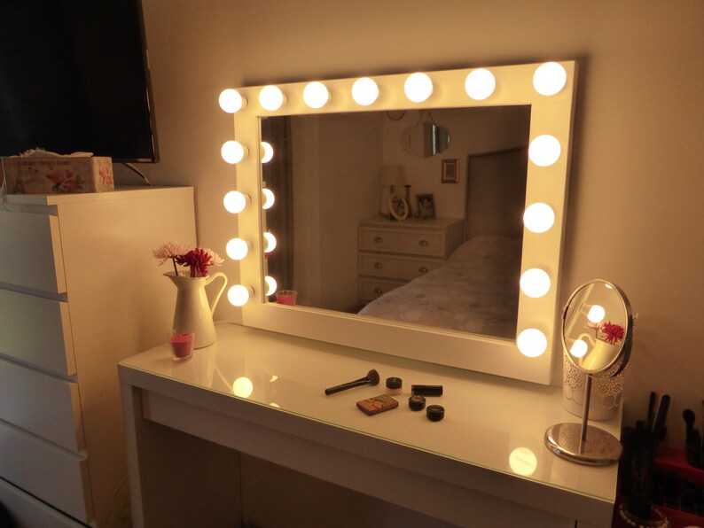 Hollywood Lighted Vanity Mirror Large Makeup With Lights Wall Hanging Free Standing Perfect For Ikea Malm Bulbs Not Included