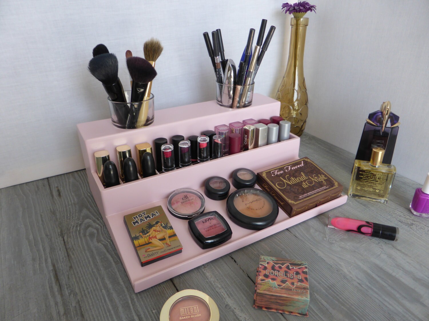 Makeup organizer Beauty station in pale pink bathroom Etsy