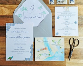 Acre Baja Wedding Invitation | Cabo Azul | the Kelly Suite | Watercolor wedding collection | San Jose Del Cabo wedding invites | Wedding Map