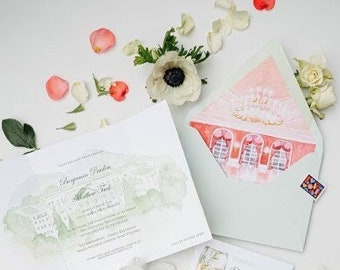 The Greenbrier Resort Wedding Invitations | The Ben Collection | Watercolor wedding invitations | custom wedding paper | Wedding Map