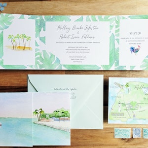Inviti per matrimonio a Key West, Florida / Ocean Key Resort / The Mallory Collection / Inviti piegati / Motivo per matrimonio tropicale / mappa personalizzata