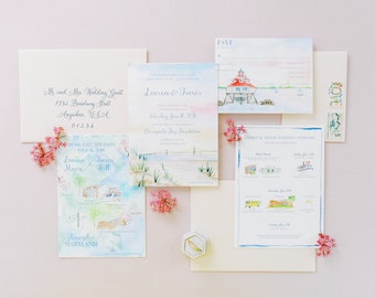 Chesapeake Bay Watercolor Wedding Invitations Watercolor Invites ready to personalize
