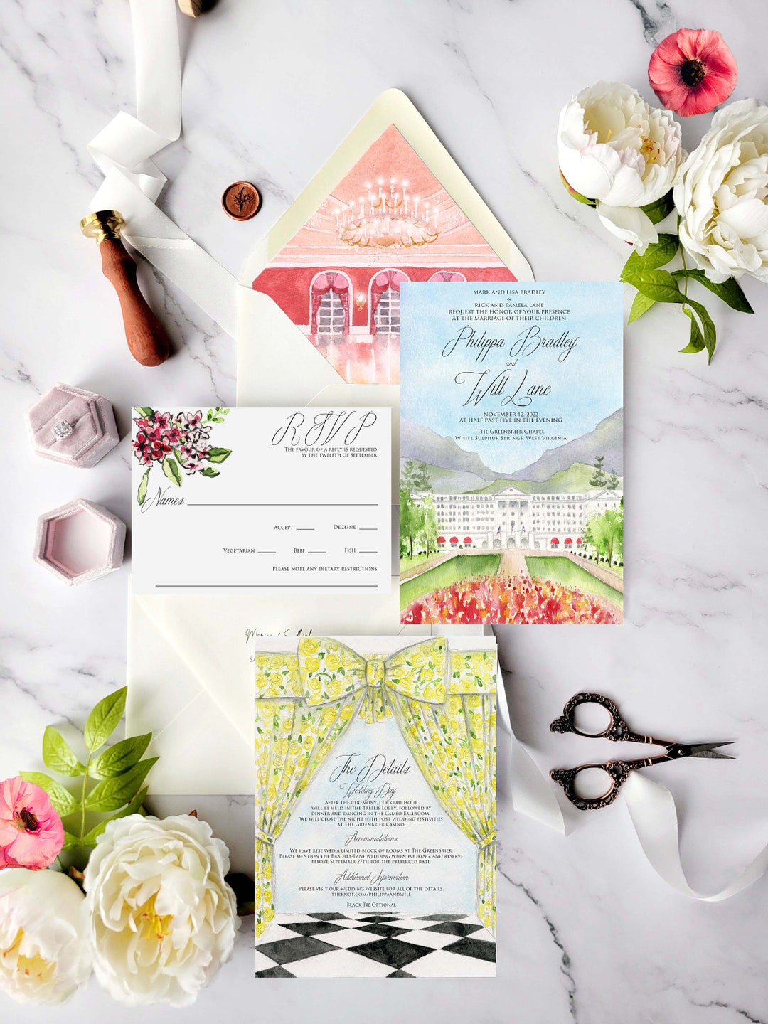 The Greenbrier Resort Wedding Invitations, Featuring the Cameo Ballroom ...
