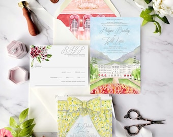 The Greenbrier Resort Wedding Invitations | The Philippa Collection | Watercolor wedding invitations | custom wedding paper | Wedding Map