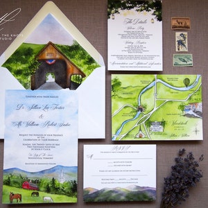Woodstock, Vermont Trouwkaarten | The Woodstock Inn | De Jillian-collectie | handgeschilderde trouwkaart