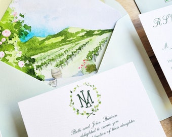 Sonoma Wedding Invitations | Viansa Winery | The Laura Collection | Vineyard wedding invitations | Watercolor wedding invitation suite