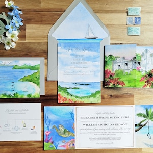 St John USVI Wedding Watercolor Invitations | Susannaberg Plantation Ruins | The Elizabeth Collection | Custom Wedding Invitations | Bespoke
