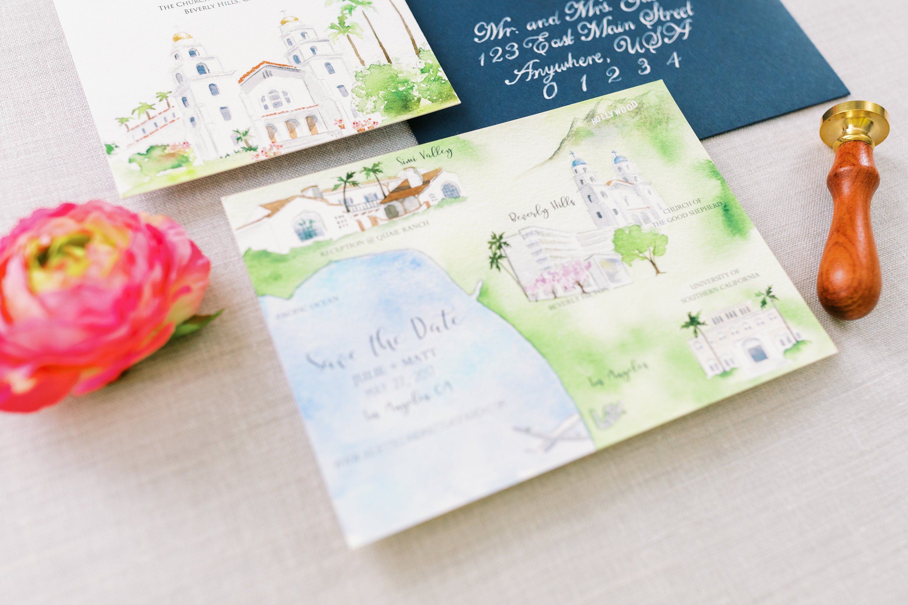 Beverly Hills Wedding Custom Wedding Invitations Quail Etsy