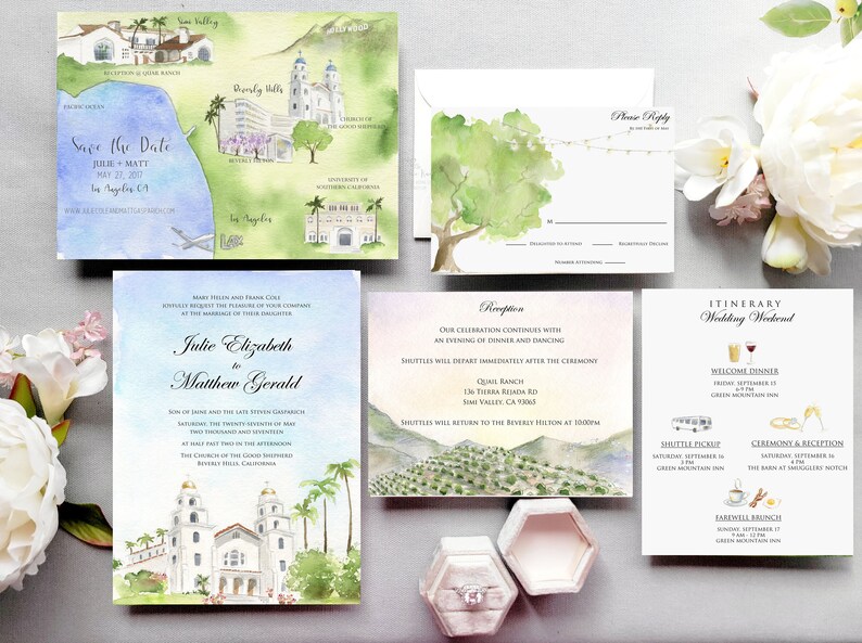 Beverly Hills Wedding Custom Wedding Invitations Quail Etsy